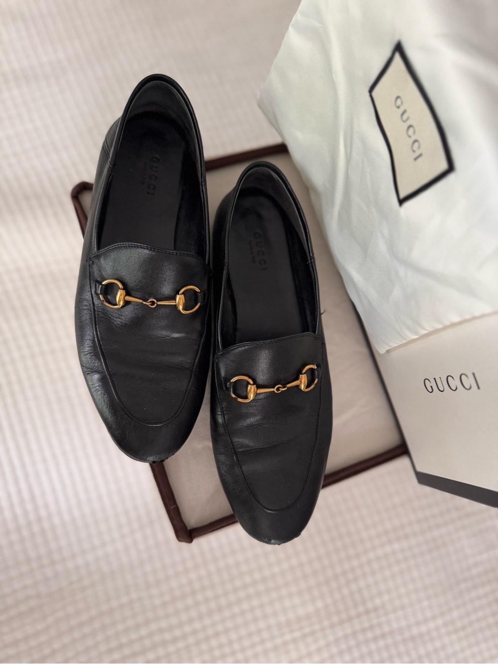 Gucci Black Leather Loafers with Gold Horsebit